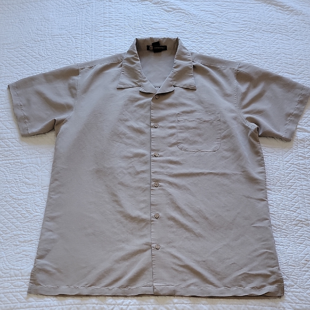 🐞4/$10🐞 Harriton Men's Classic Tan Short Sleeve Casual Button Up Shirt Size XL
